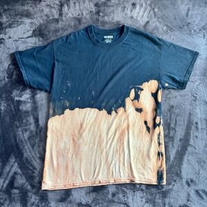 Gildan Mens Large Black Bleach Wash Custom Tie Dye T-Shirt Short Sleeve Grunge